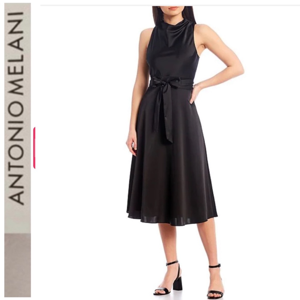 Antonio Melani Kinnon Drape Neck Satin A-Line